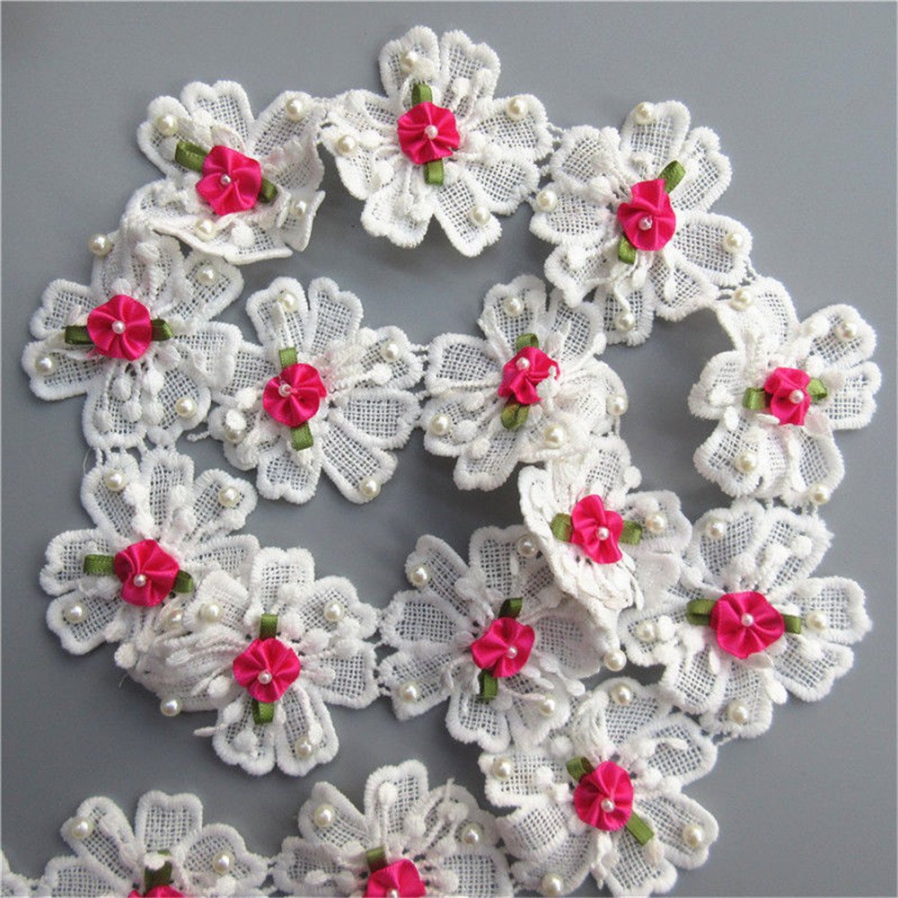 2,7 M Perle Diamant Net 3d Fleur Dentelle Ruban 5.5 Cm De Largeur Whitetrimmings Tissu Brodée Applique à Coudre Craft Mariage Robe De Mariée Embellissement Décoration De Fête Vêtements à Broder