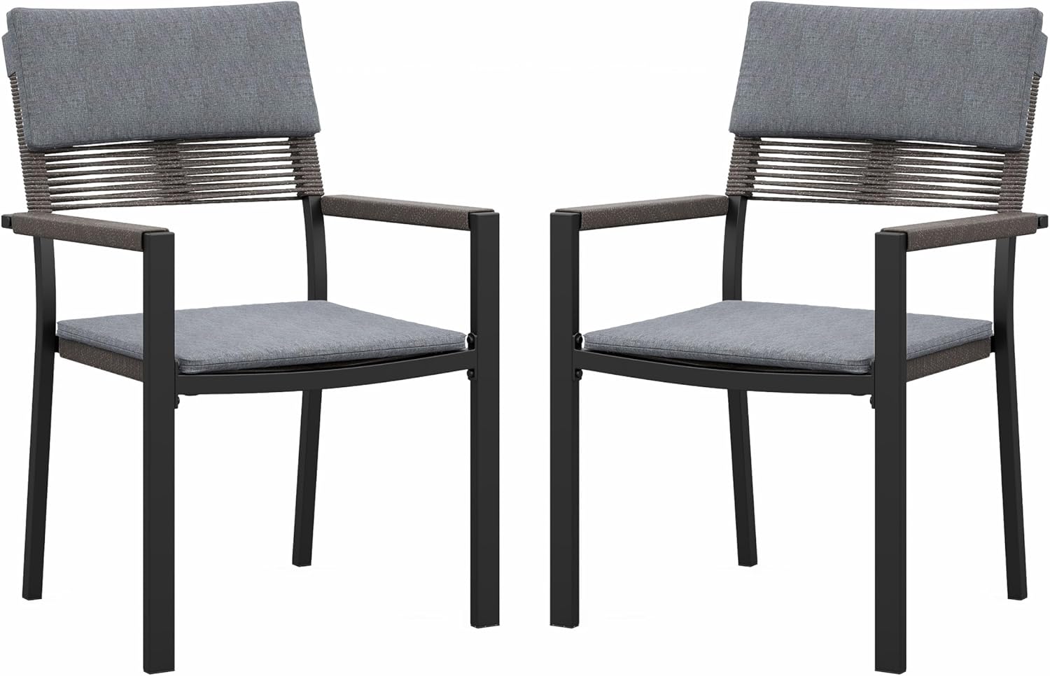 Sundale Outdoor Patio Dining Chairs Set of 2, Wicker Patio Chairs with Metal Frame and Cushions, All Weather Stackale Outdoor Chairs for Patio, Deck, Porch, Yard (Dark Grey)