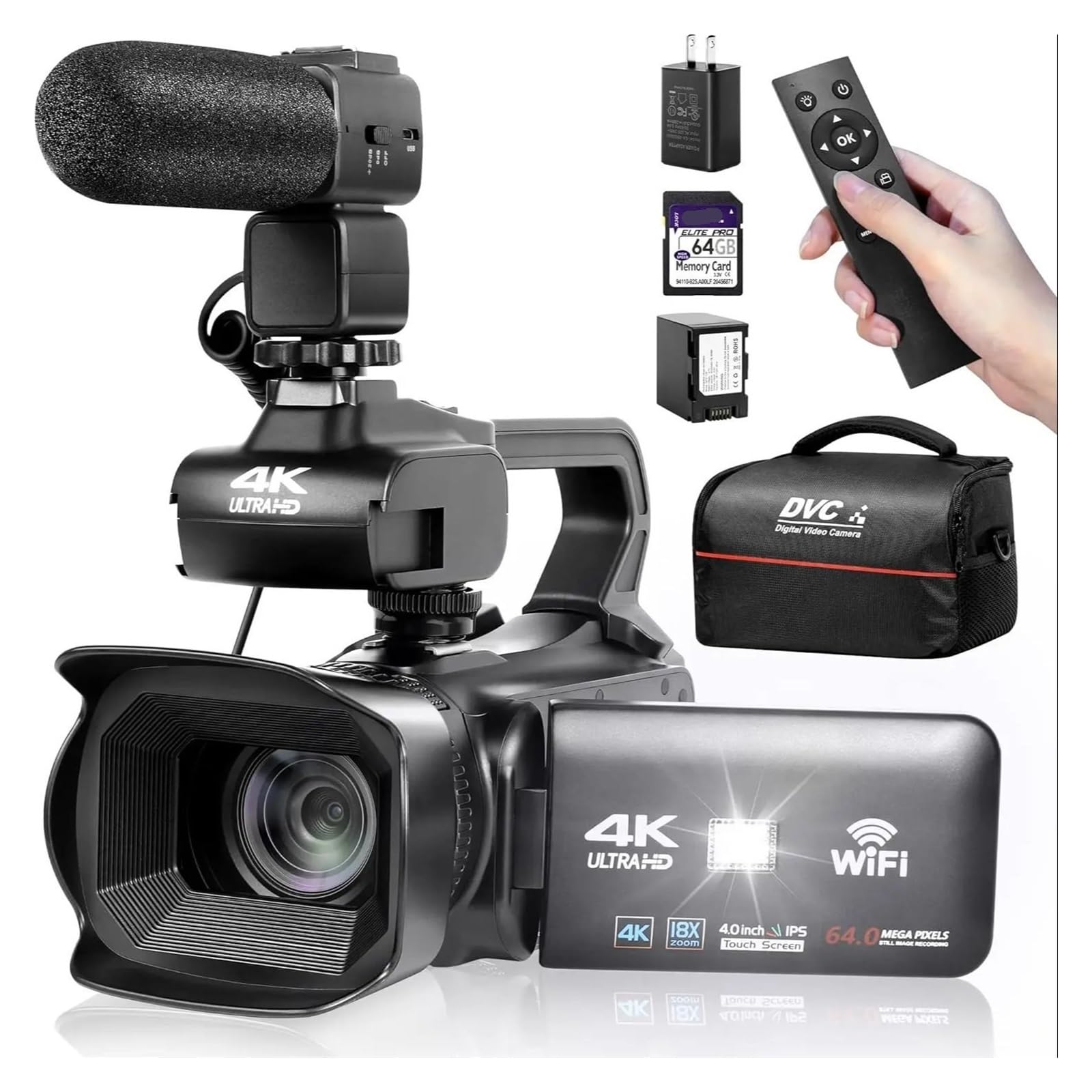 4k UHD Camcorder with 18X Digital Zoom, 64MP Digital Recorder, 4.0" Rotatable Touchscreen, 64GB SD Card, Microphone-picture-53
