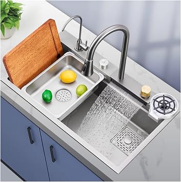 Sink System Kitchen Sink Kitchen Garden Sink Stainless Steel Sink New Waterfall Kitchen Sink, 304 Stainless Steel Utility Sink, Laundry Sink Utility Sink Single Bowl, Cup Washer Faucet Combo