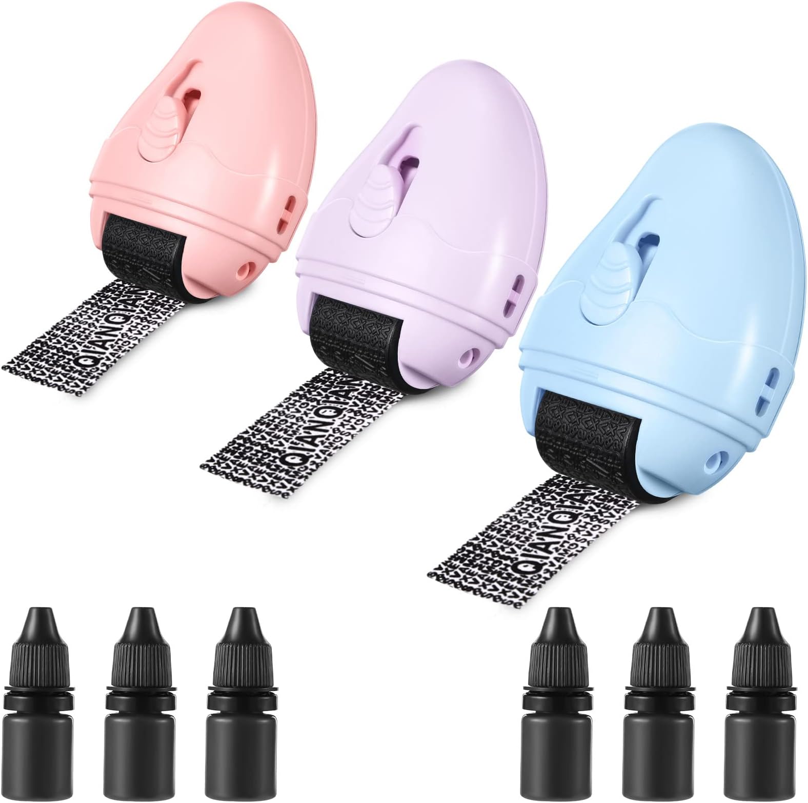 3 Pack Identity Theft Protection Roller Stamps with 6 Refills 2 in 1 Advanced Roller with Retractable Art Box Opener for Mail Address Blocker, Privacy Confidential and Id Blackout (Droplet Style)