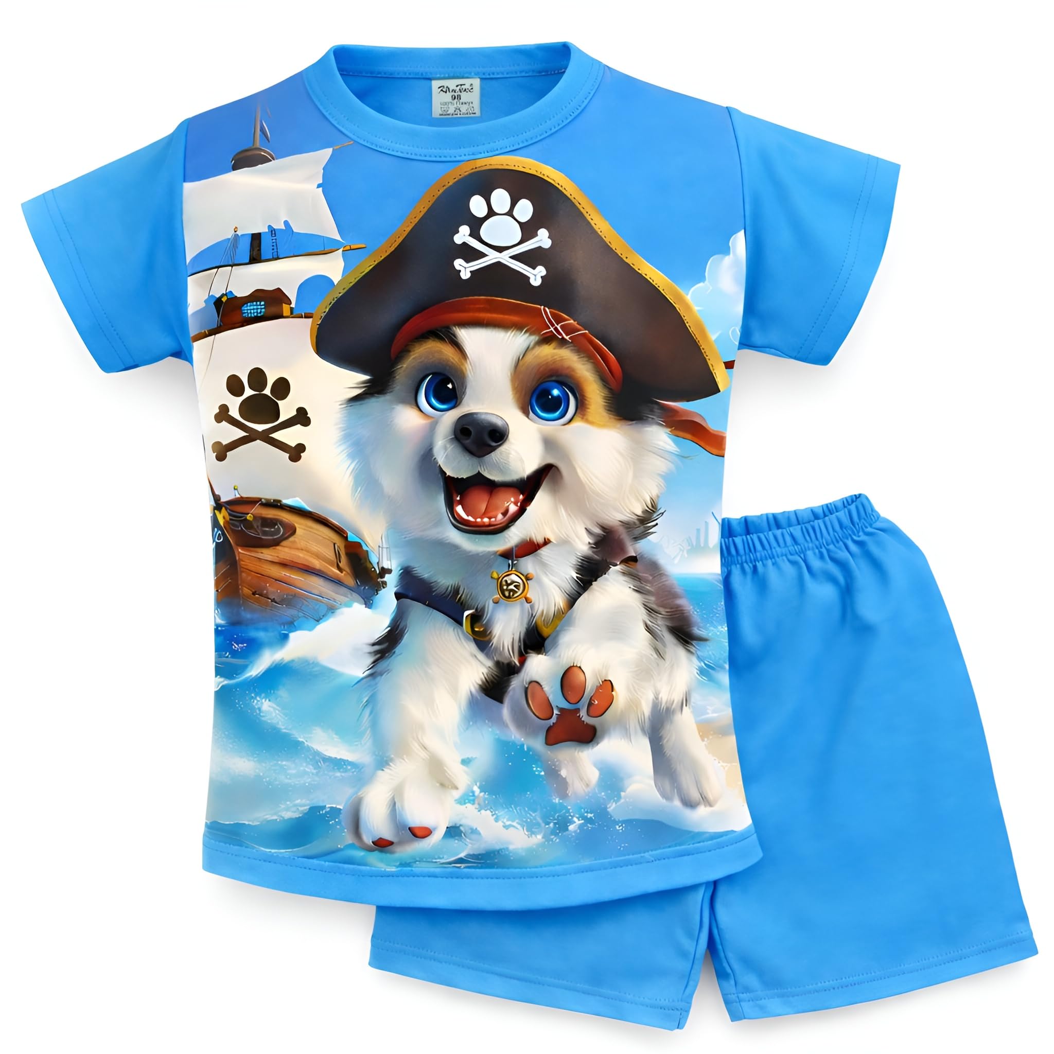 Schlafanzug Junge Kurzarm | 100% Baumwolle | Pyjama Junge Sommer | Nachtwäsche | Pyjama Set | Schlafanzug Kurz | Blau | Zweiteiliger Schlafanzug