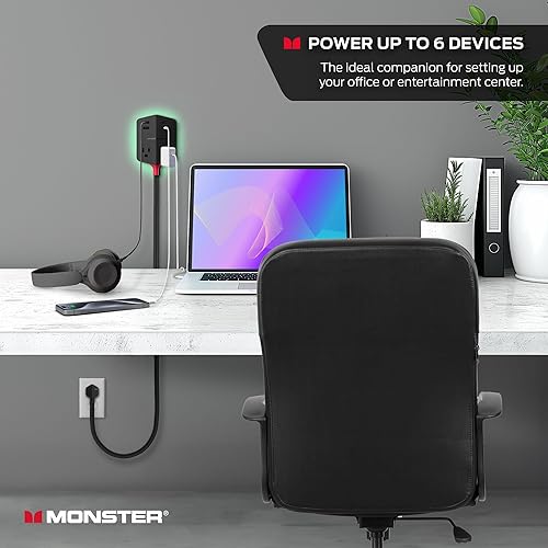 Miniatura 2 de Monster Power Shield Extensor de toma de corriente de pared magnético, enchufe de pared múltiple con 2 tomas de CA, 3 puertos USB-A y 1 puerto USB-C