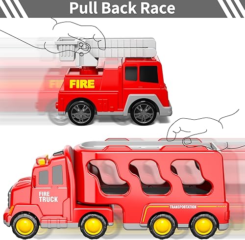Miniatura 5 de Bennol Juego de Juguetes de Camiones de Bomberos 5 en 1 para Niños de 1-3 3-5 años, Camión de Bomberos para Niños Pequeños de 1 2 3 4 5 6 años,