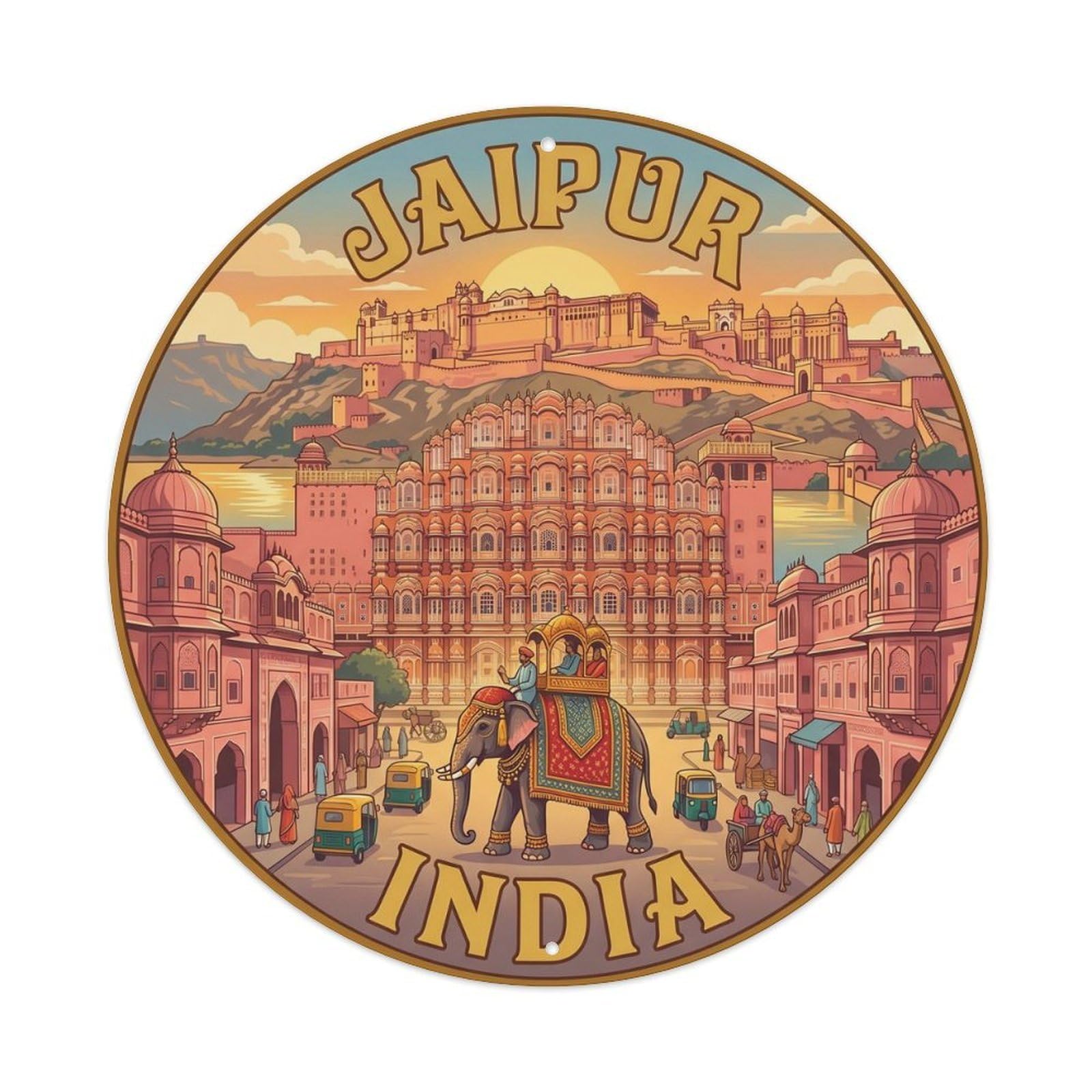 Yrnq 8X8inch Vintage Style Vintage Travel India Jaipur Pink City Metal Tin Sign