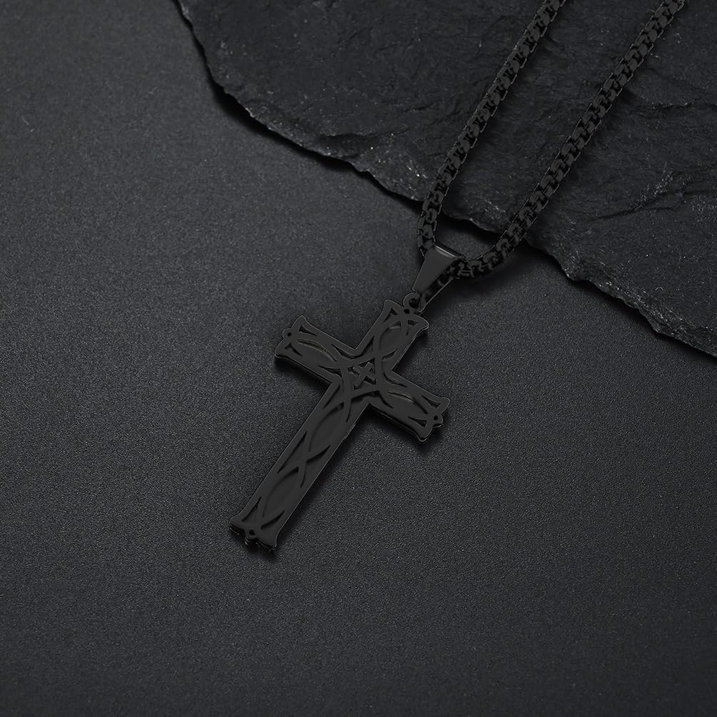 Cross Necklace for Men,Stainless Steel Irish knot Silver/Black Cross Pendant Necklace Elegant Religious Jewelry Chain Christian jewelry 60 cm/23.6 inches - Image 2