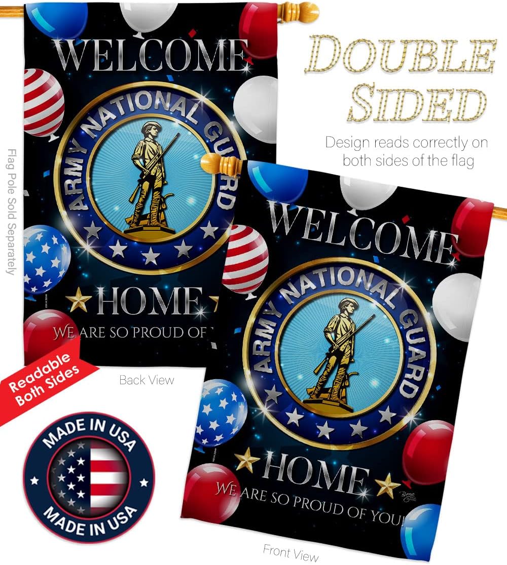 Breeze Decor Welcome Home Army National Guard House Flag-Armed Forces Rangers United State American Military Veteran Retire Official Decoration Banner Small Garden Yard Gift Double-Sided, Made in USA