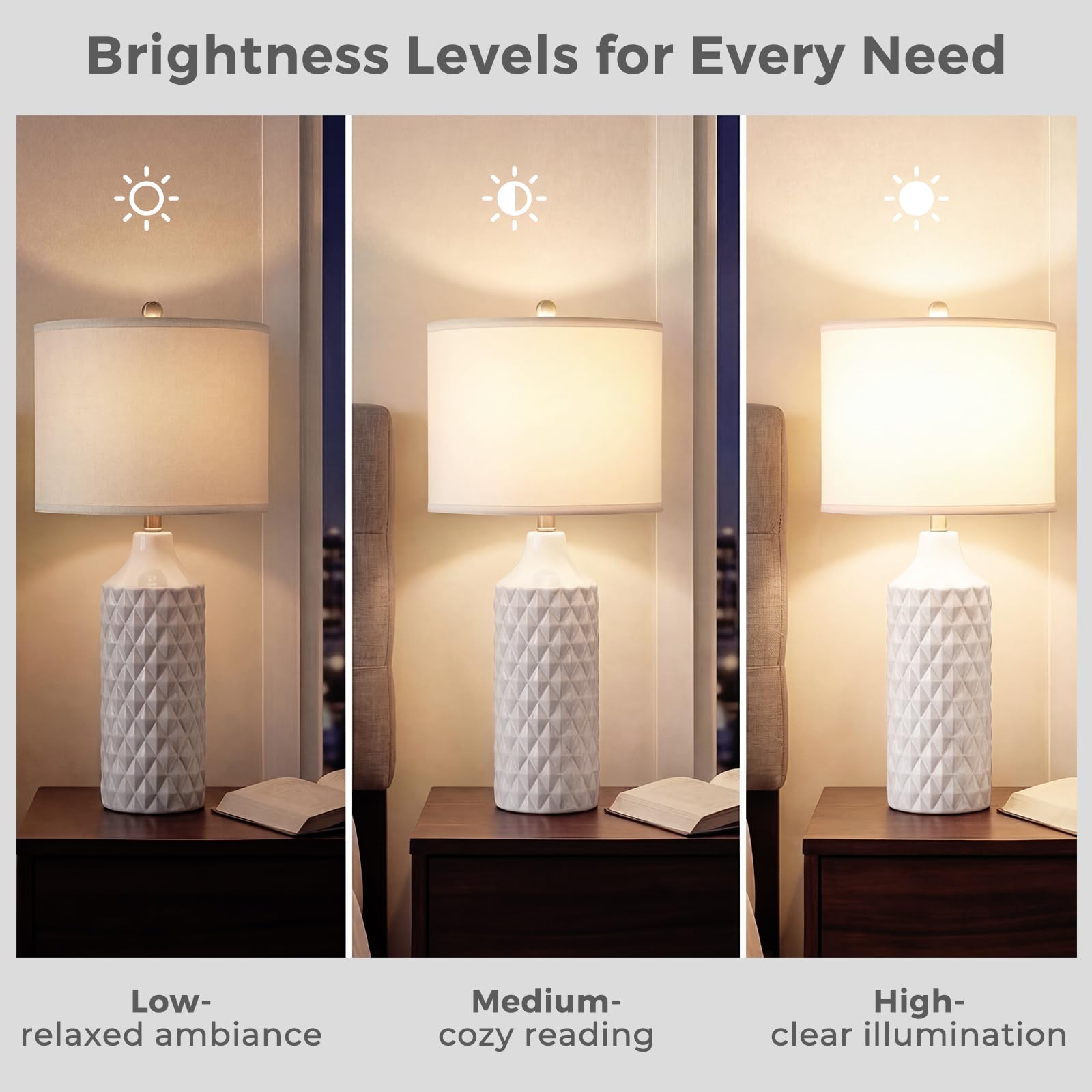 Qingmiao 25'' Ceramic Table Lamps Set of 2, 3-Way Dimmable