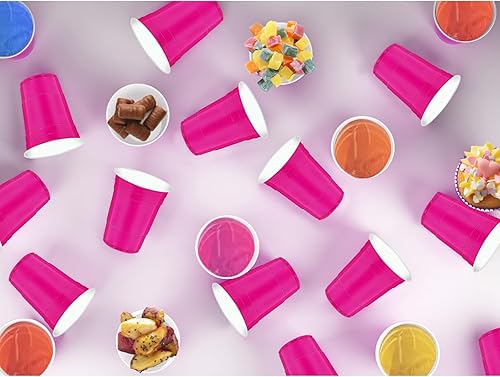 Miniatura 5 de 120 vasos de plástico rosa de 16 onzas para el día de San Valentín, vasos de fiesta rosa intenso para beber, degustaciones servidas, aperitivos,