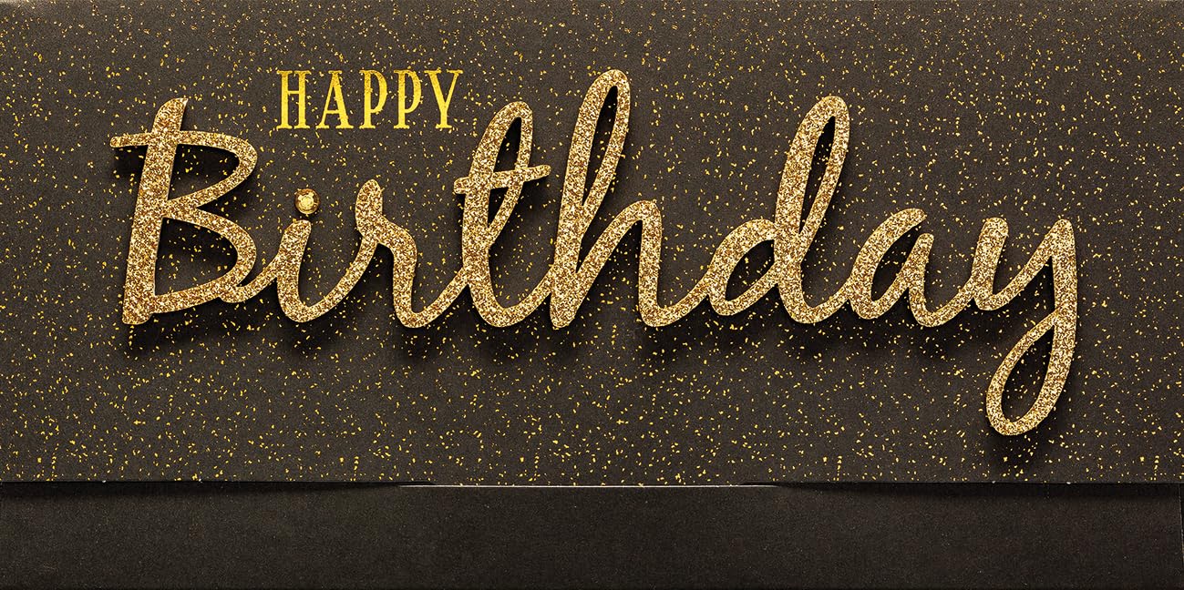 Perleberg Birthday Card Lettering Surprise - Happy Birthday, Black Gold - 11 x 22 cm