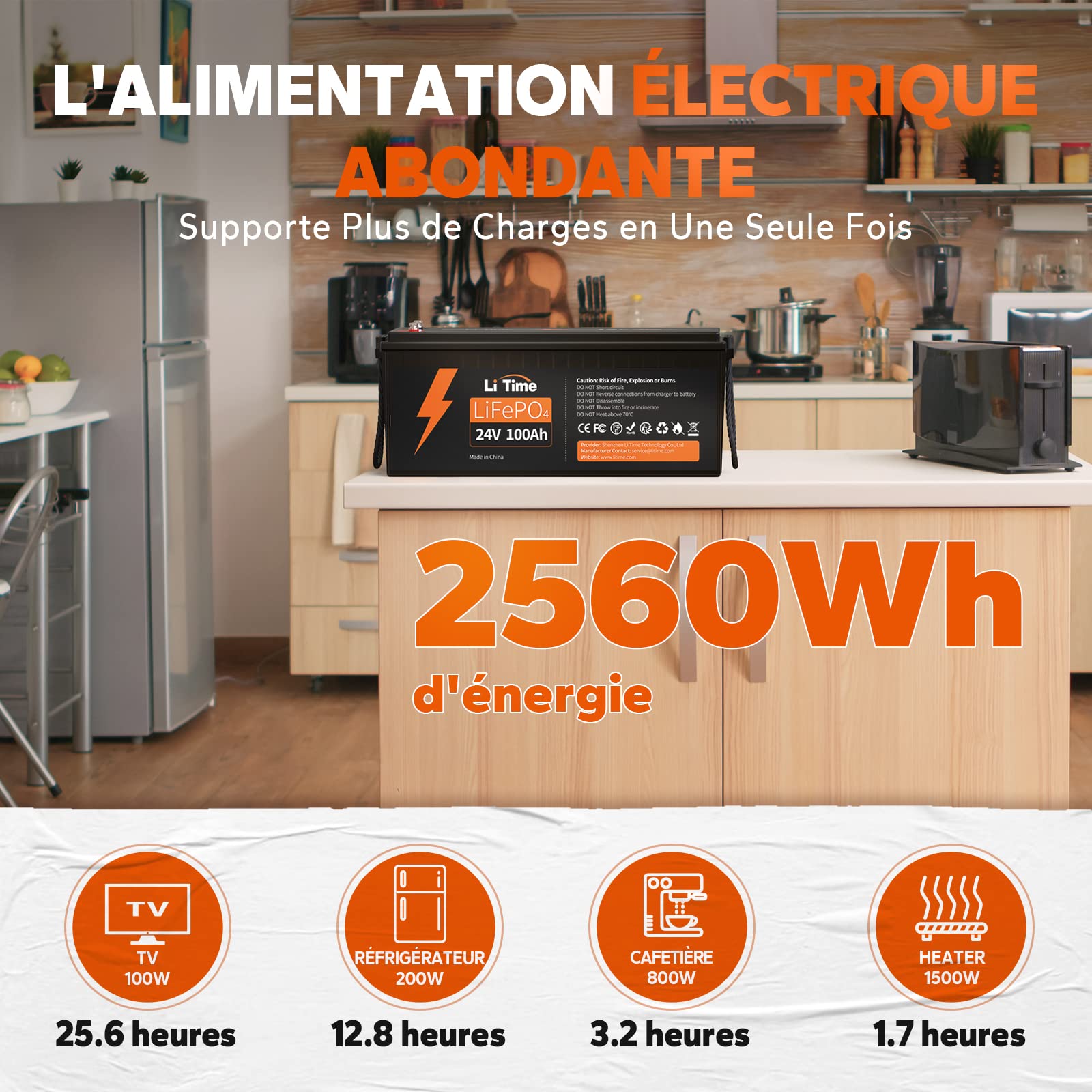 LiTime Batterie 24V Lithium 100Ah, Batterie LiFePO4 avec 100A Protection BMS et 4000-15000 Cycles Profonds,Maximale 2560W, sans Entretien Parfait pour Camping-Car, Système Solaire, Bateaux
