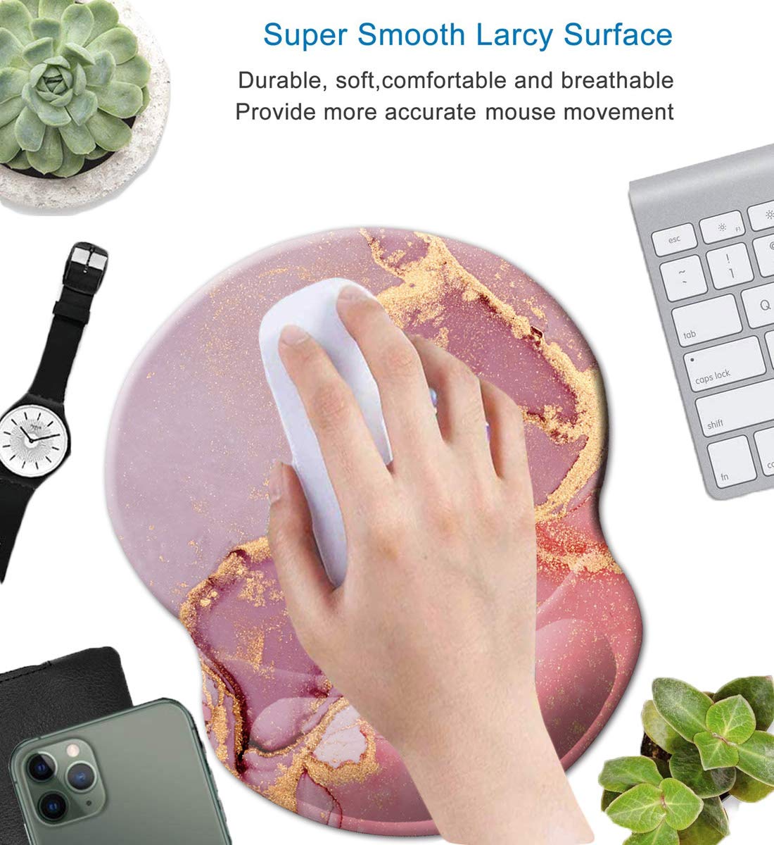 Ergonomisches Gel-Mauspad Mit Handgelenkstütze – Rutschfeste Gummiunterseite, Schmerzlindernd, Für Büro & Gaming (rosa Blumen)