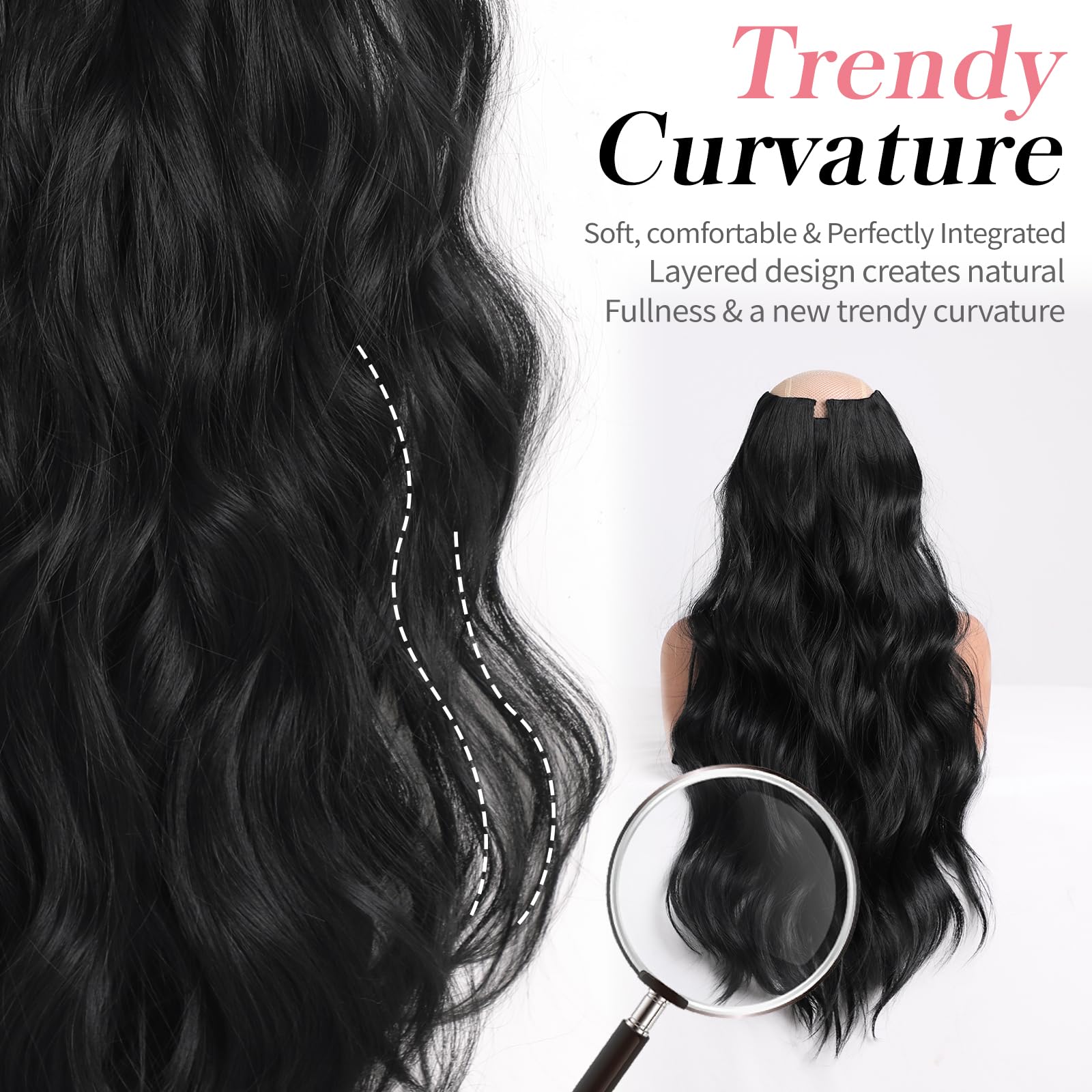 Clip In Wavy Hair Extensions Synthetic 24 inch One Piece For Volume Full Head 507-2246.jpg main image 4