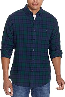 Mens Casual Soft Brushed Plaid Button-Down Flannel Shirt