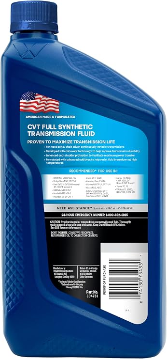 Valvoline CVT Full Synthetic Continuously Variable Transmission Fluid 1 Quart