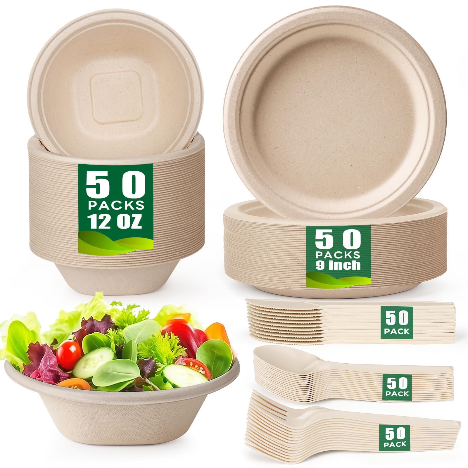 Eco-Friendly Plates & Bowls - 250 Piece Set -1 Eco-Friendly Plates & Bowls - 250 Piece Set -1