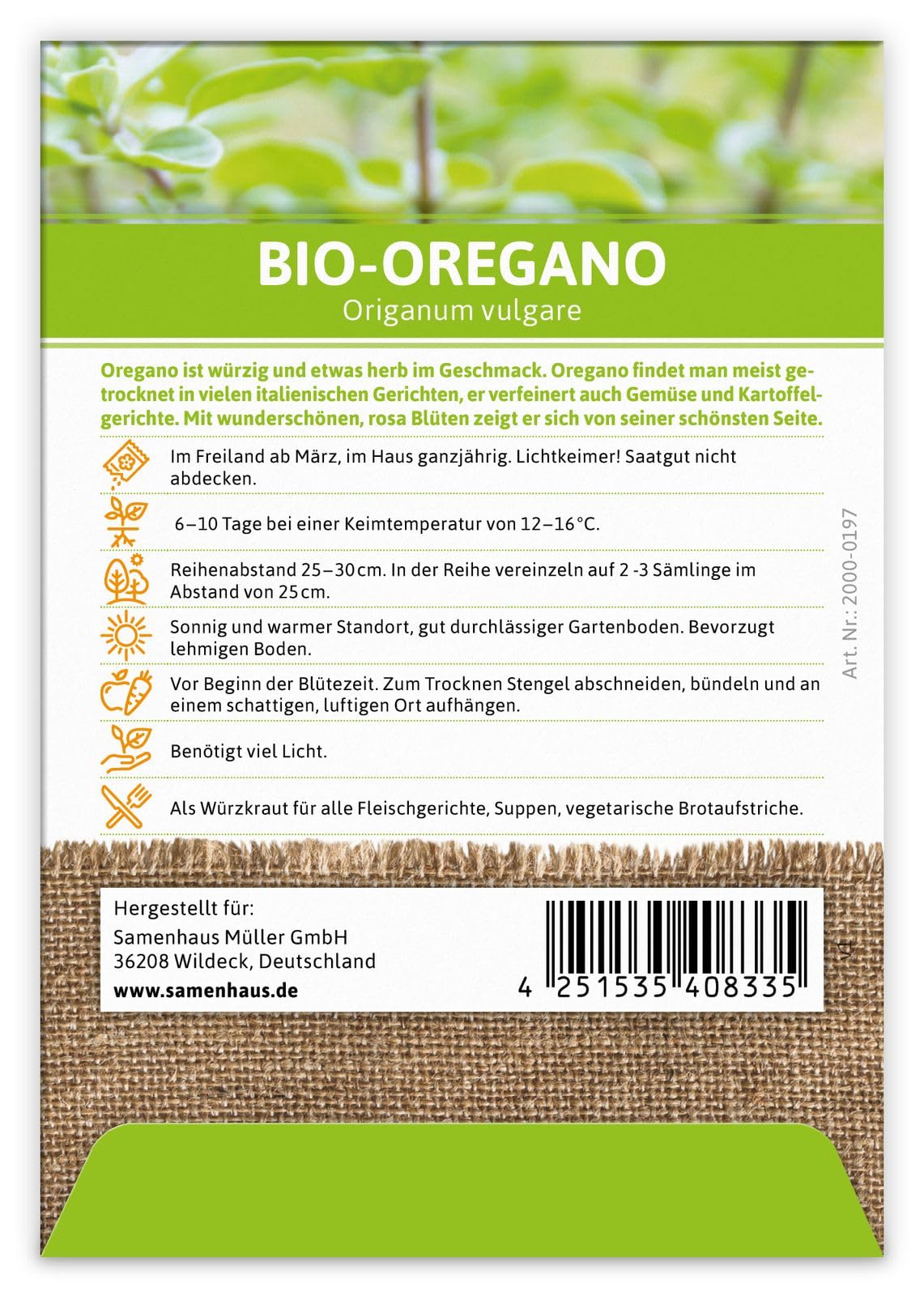 FLORTUS 2000-0197-100x Oregano (100 Tütchen) (BIO Oreganosamen)