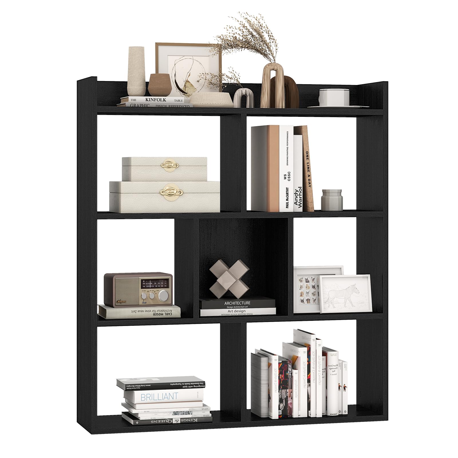 GIANTEX Libreria a libro aperta a 7 cubi, libreria con dispositivi antiribaltamento, mobile cubo per camera da letto, ufficio, soggiorno, 80 x 20 x 90 cm, colore: nero
