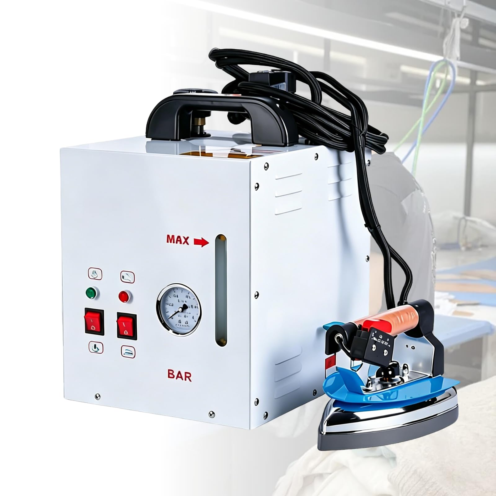 ZHENYUWANG 1600w Electric Steam Iron, Industrial Grade Stainless Steel Clothing Steam Iron, Handheld Steam Boiler With 4-L Water Tank And Pressure Gauge