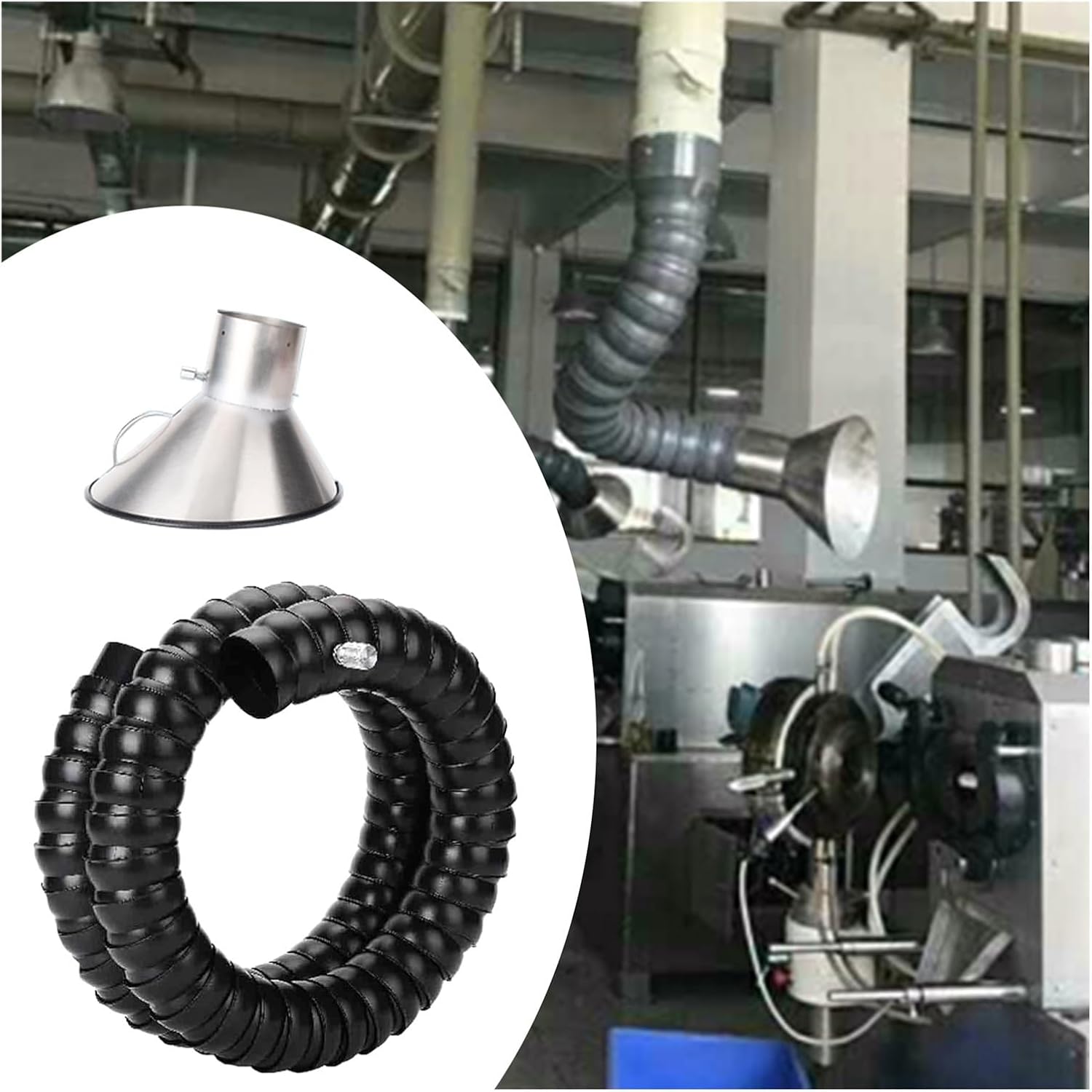 Customizable Flexible Dust Collection Hose, 80-300 cm, Black Duct for Air Extractor, Gas/Smoke/Fume Removal, 45mm (1.7/9 in) Diameter, 6.5ft Long