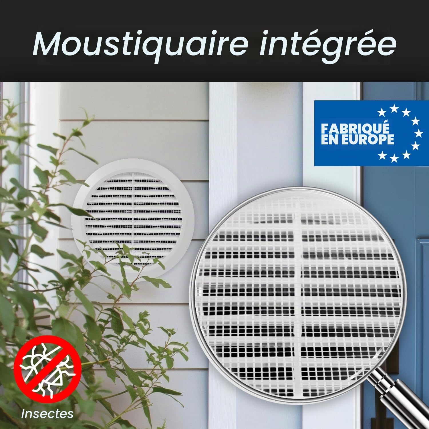 Repa Market Lot de 2 grilles d'aération blanches de 80 mm avec écran en maille – Grille d'aération en plastique – Grille d'aération à persiennes pour intérieur et extérieur – Grille d'aération CVC