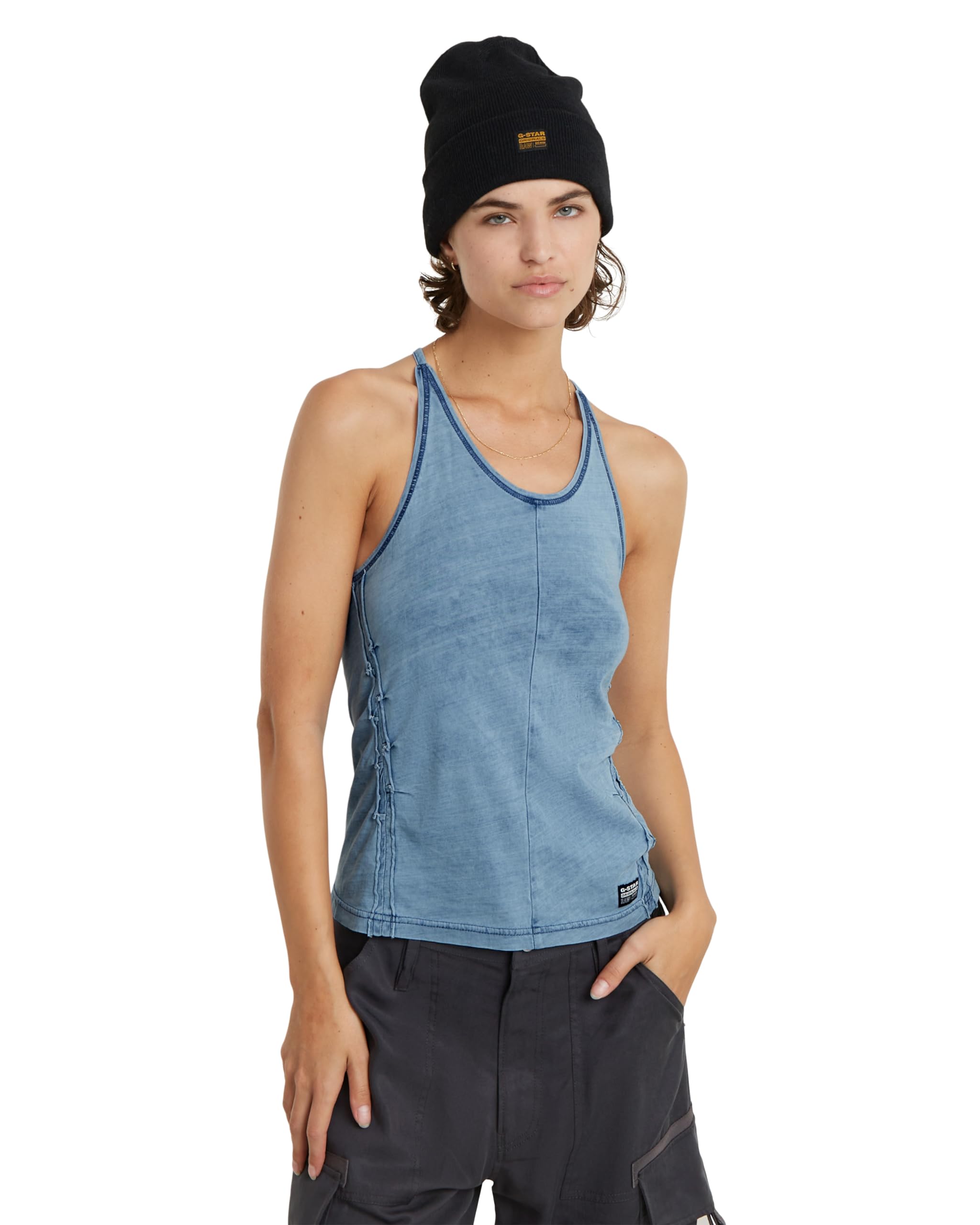 G-Star Women's Gathered Indigo Slim Tank Top , Blue (sun faded indigo D24652-D604-B503), M