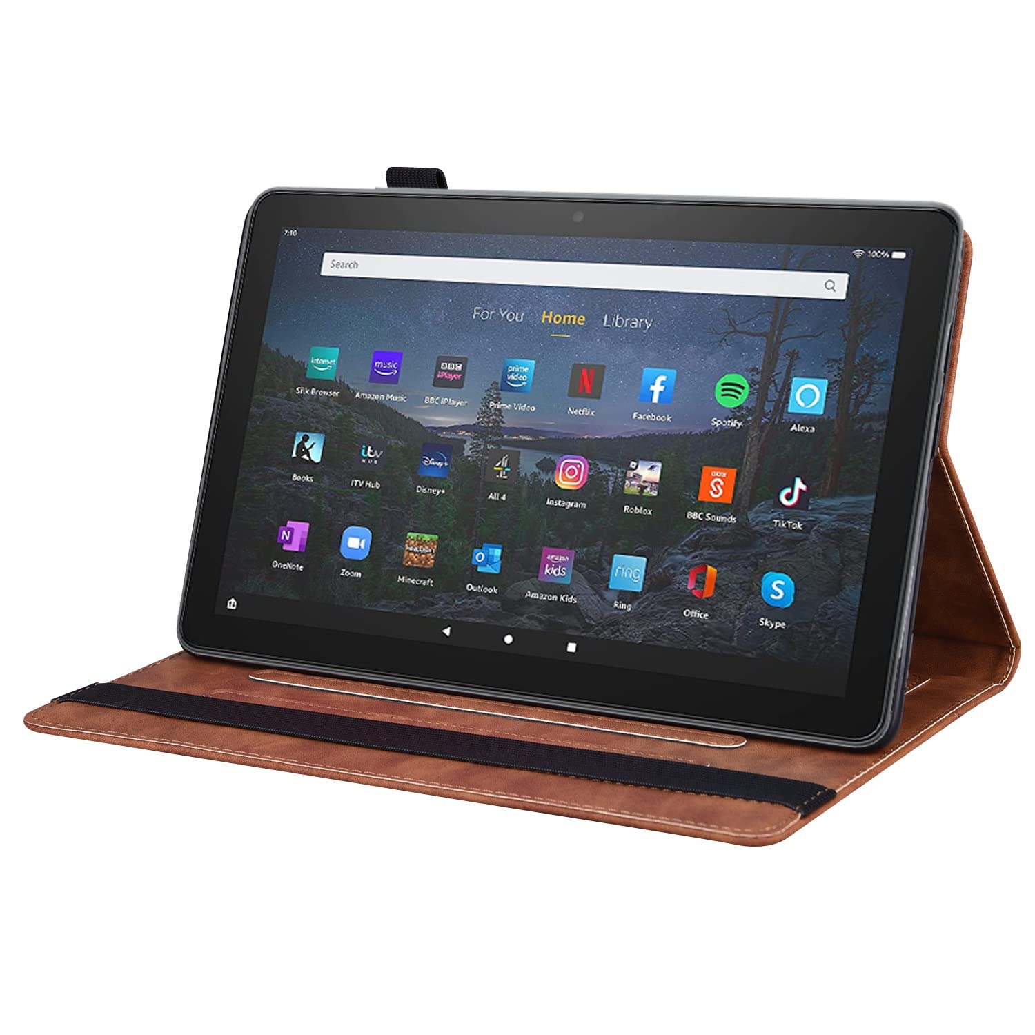 Podróż na tablecie Dla Kindle Fire HD 8. Tablet 2018/2017/2016 typu / 7. 6. PC. Case Regulowany Pasek mocujący Slot Shockproof(Kahverengi)