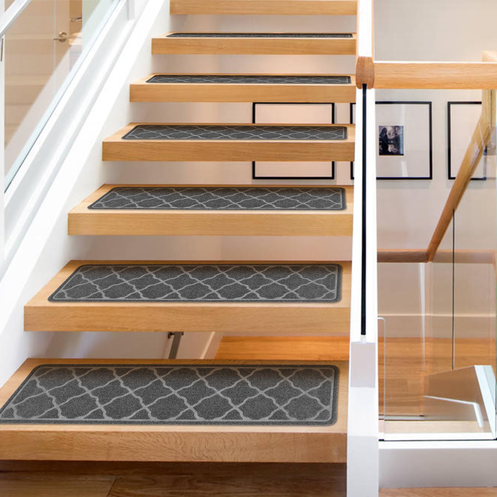 Daletu Peldaños de Escalera Antideslizantes de 76x20 cm (15 Unidades), alfombras de Interior Lavables a máquina, Reutilizables, con Base de TPR Antideslizante para niños, Ancianos y Perros.