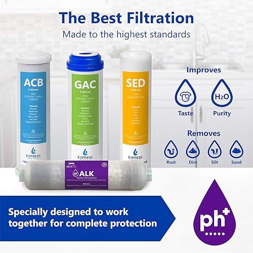 Miniatura 2 de Express Water Juego de filtros de repuesto para sistema de ósmosis inversa alcalina de 6 meses, 4 filtros, filtros de agua de tamaño de 10 pulgadas