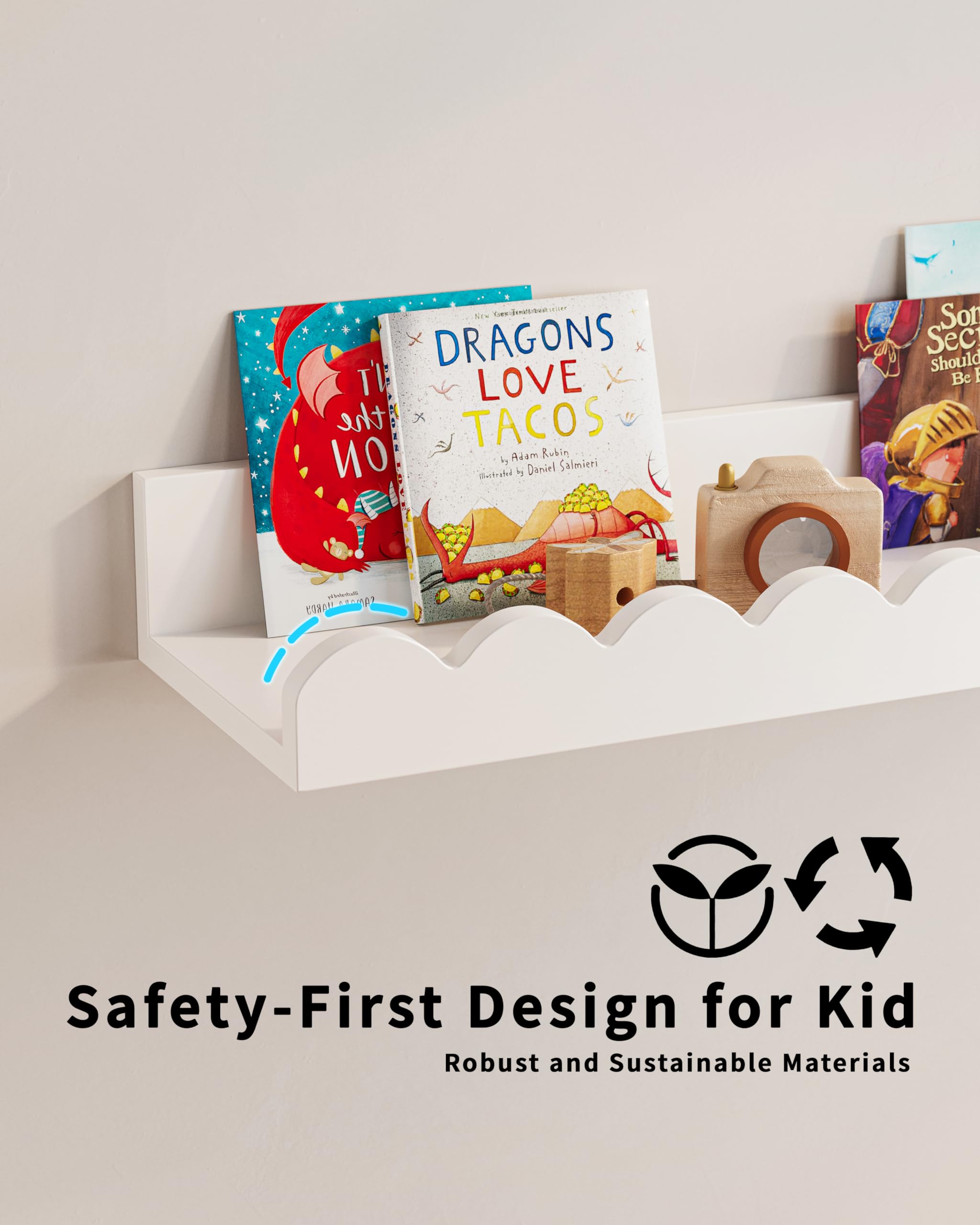 G&W Gruwald Nursery Book Shelves, Set of 3, Nursery Decor for Baby and Toddler, Scalloped Shelves, Book Shelf for Kids Rooms, Wall Book Shelves for Bedroom Kids, Floating Book Shelves for Wall