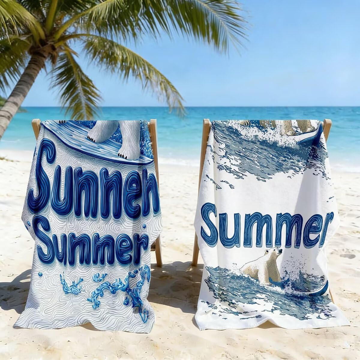 Toalla Playa 80x160 cm, Toalla Gimnasio Microfibra Secado Rapido, Juego de 2 Antiarena Toallas de Playa, Ligera Compacta Toallas Microfibra Grande para Viaje, Regalo Hombre Regalo Mujer (Oso) -4055