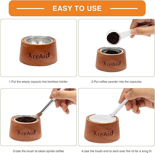 Miniatura 6 de KreAid Kit de cápsulas reutilizables Vertuo para cápsulas Nespresso reutilizables con 100 piezas de papel de aluminio selladas con soporte de tapas,