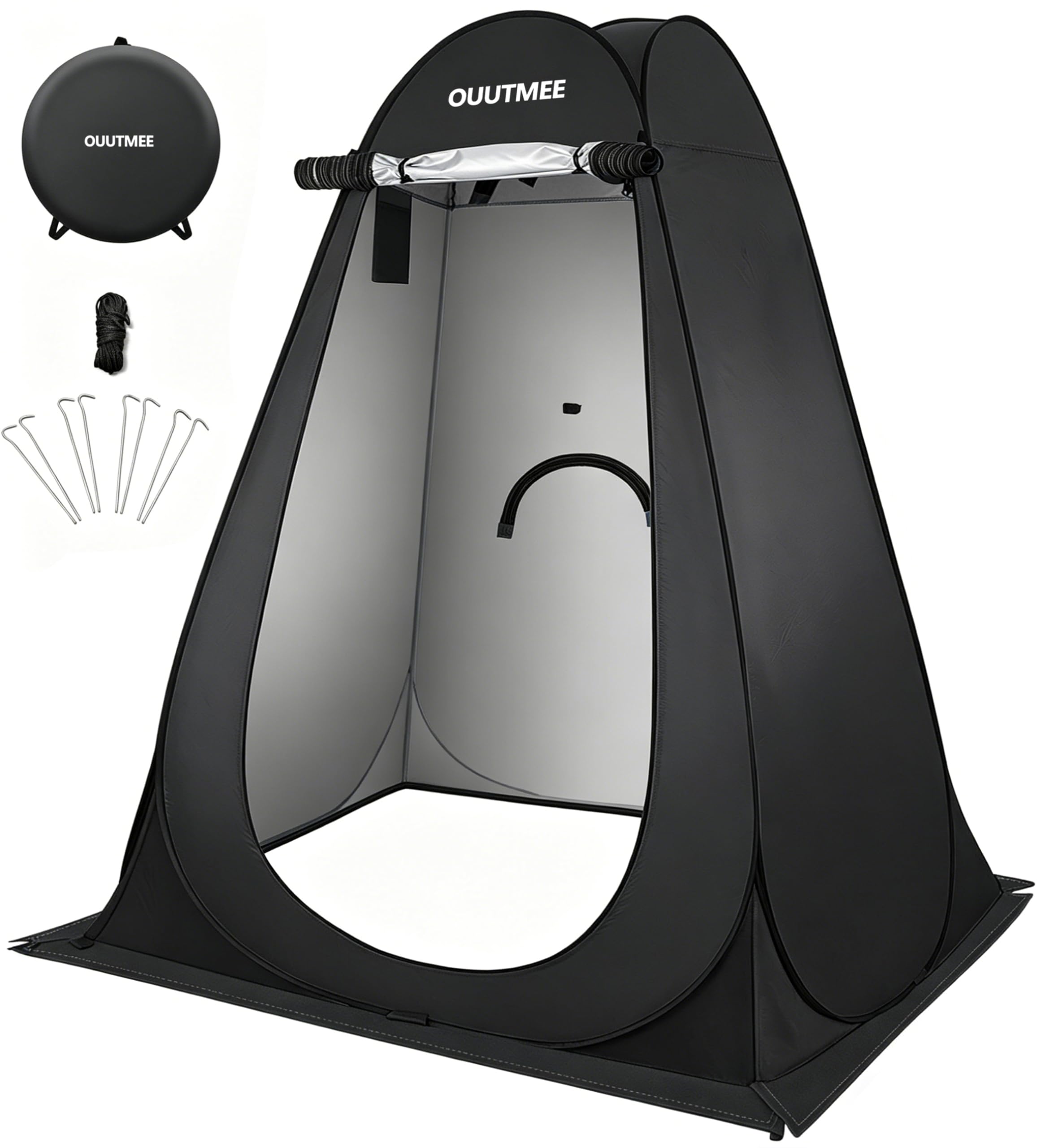 OUUTMEE Pop Up Camping Shower Tent, 150x150x190cm Toilet Tents for Camping Privacy Outdoor Changing Room, UV/Rain Outdoor Privacy Shelter for Outdoor Hiking Beach Picnic Fishing(Black)