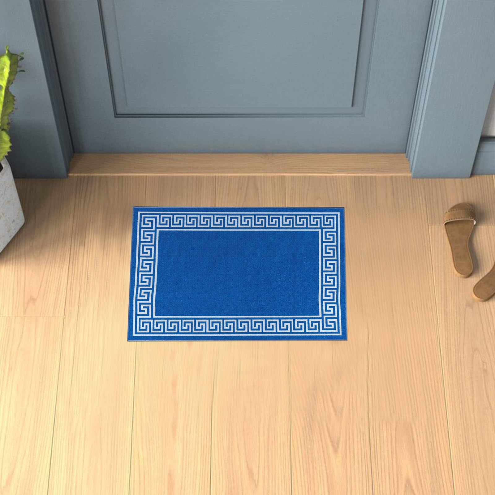 renoazul® Door Mat Non Slip Super Absorbent Heavy Duty Washable Doormats Floor Mats For Kitchen Office Chair Front Door Matt Indoor Outdoor | 40 X 60 Cm - Greekey Blue & Cream — image 1