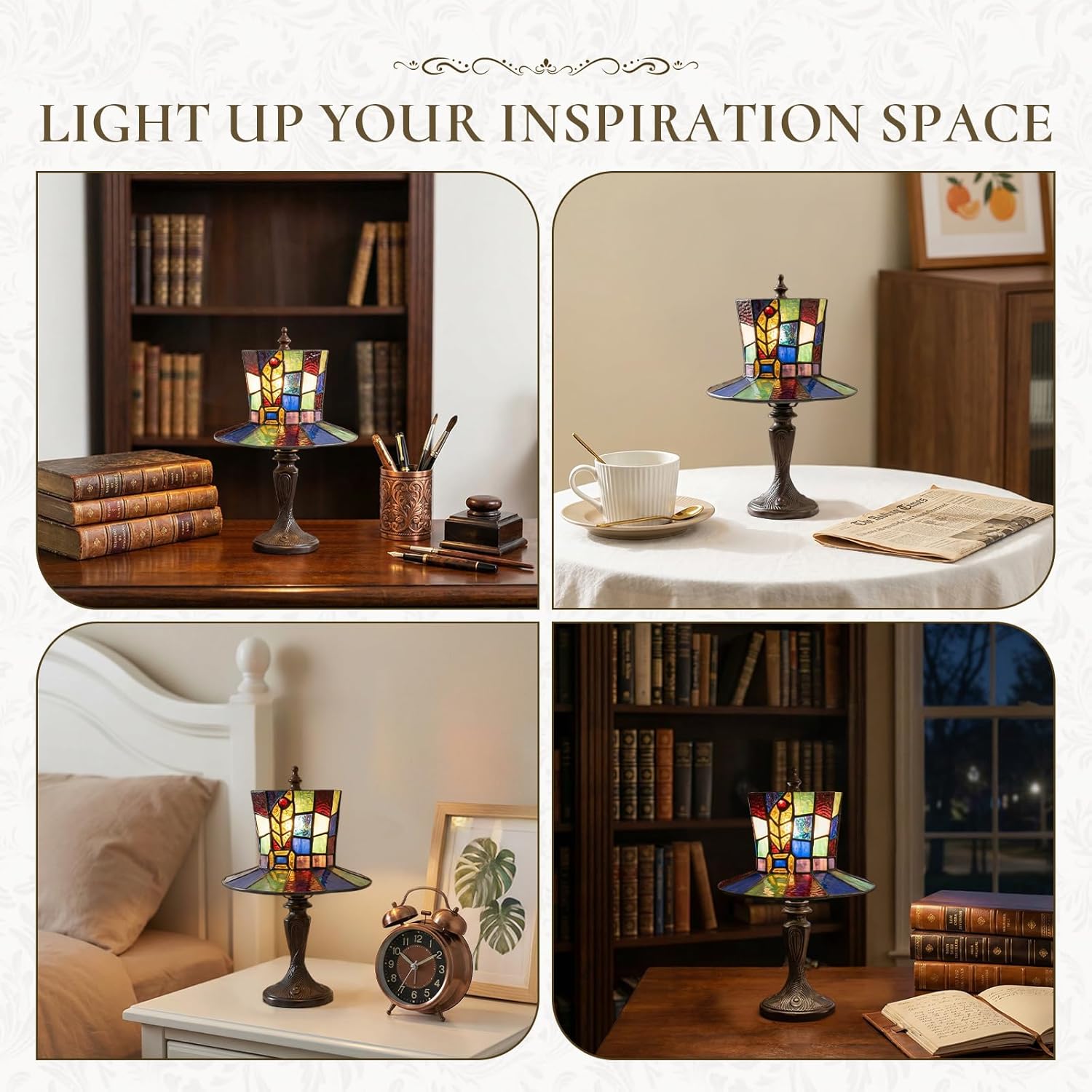 YODIMUST-MFM101 7-inch Tiffany-Style Table Lamp, Stained Glass Lamp, Magic Hat Series Retro Creative Lamp, Whimsical Lamp Suitable for Decorating Bars, Living Rooms, Bedroom