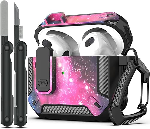 RFUNGUANGO Funda para AirPods de 3 generación con kit de limpieza, armadura protectora militar rígida con bloqueo para funda de carga de AirPod Gen