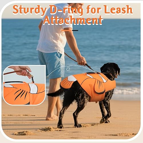 Miniatura 6 de DENTRUN Chaleco salvavidas para perros pequeños, chaleco de natación ajustable Ripstop con asa de rescate, chaqueta de flotación de seguridad de