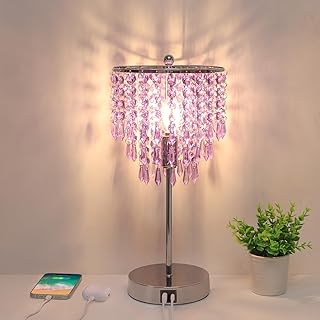 USB Bedside Crystal Lamp, 3 Way Dimmable Touch Nightstand Lamp with Dual...