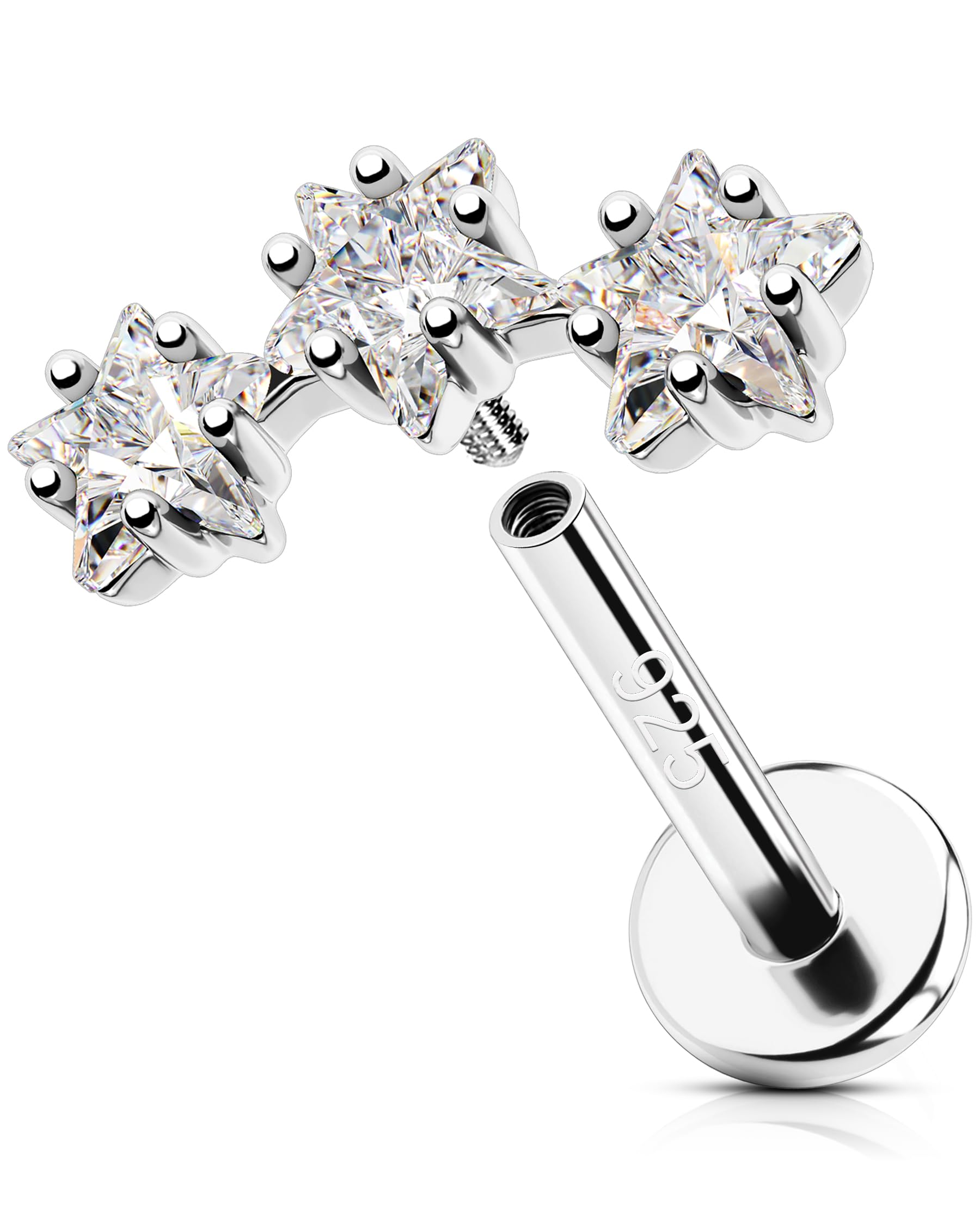 OUFER 16G Stern Helix Piercing Silber 925 Innengewinde Knorpel Ohrpiercing Klar CZ 8 mm Conch Ring Tragus Earring für Frauen Lip Stud