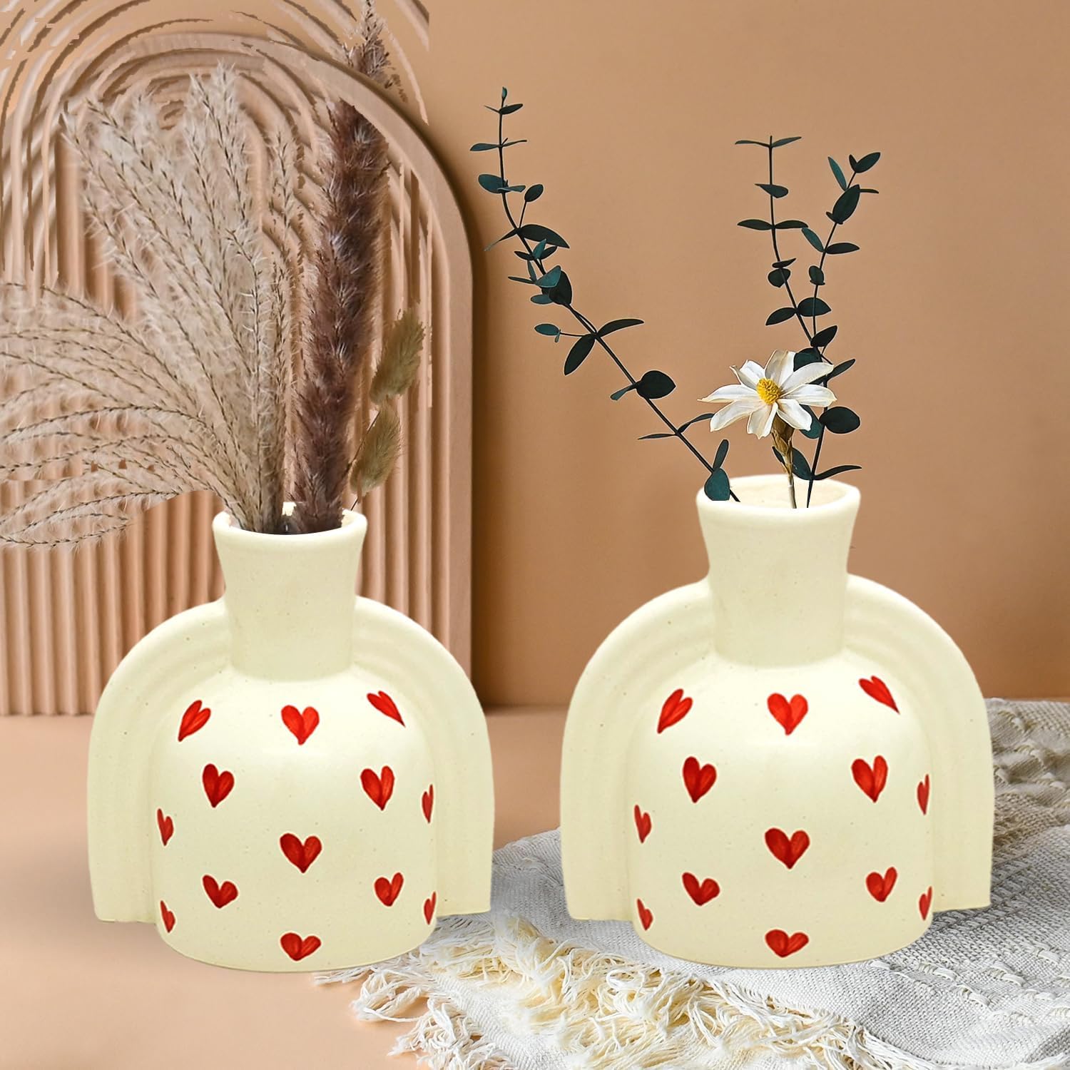 Amazon Basics Modern Art Ceramic Flower Vases | for Home Decor (Pack of 2 | Multi-Colour)