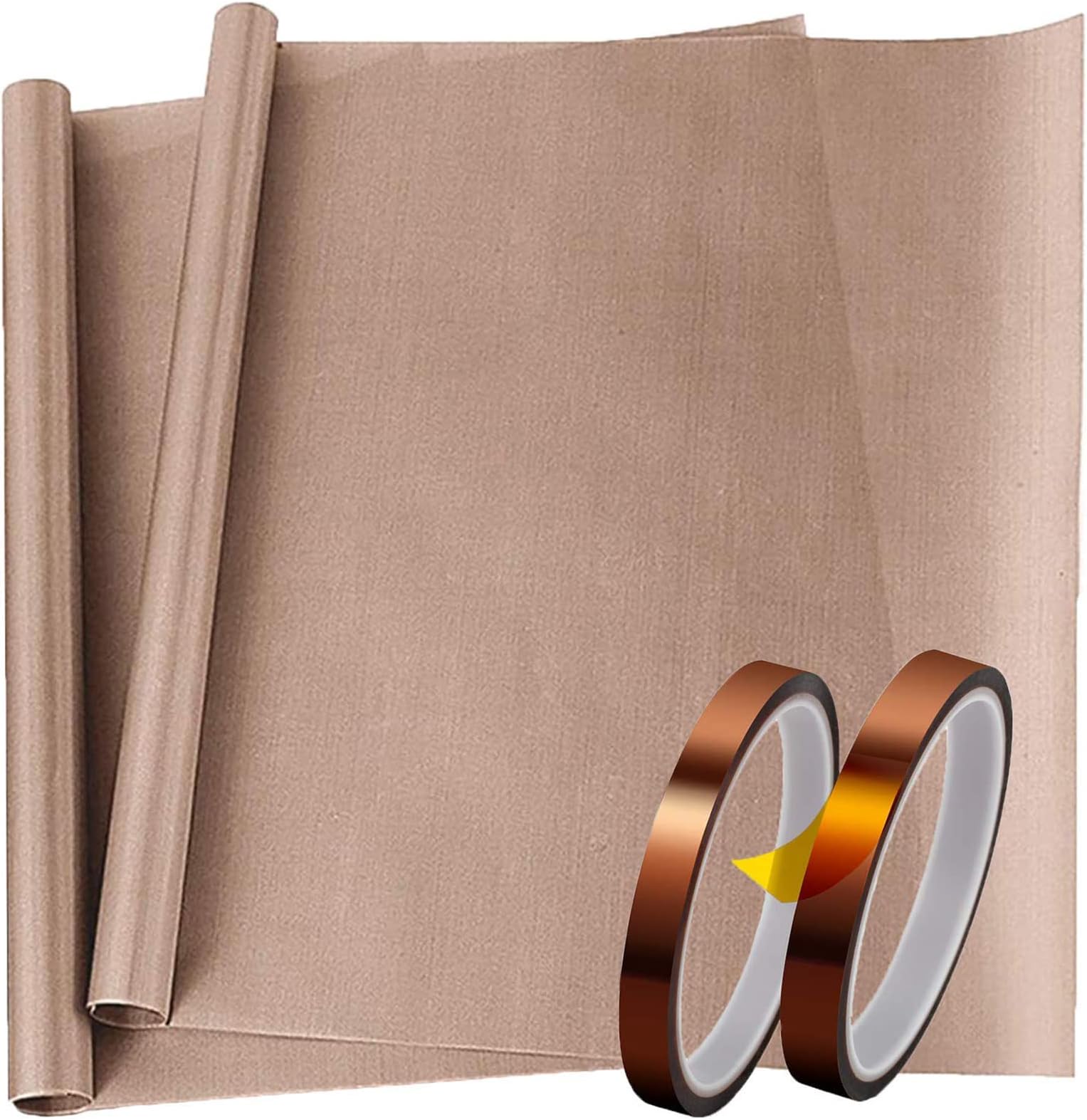 PTFE Teflon Sheet, 2 Pack 12 x 16" and 2 Rolls 10mm X 33m Heat Resistant Sublimation Tape, Heat Press Transfer Non Stick Paper Reusable Heat Resistant Craft Mat for Heat Press Machines