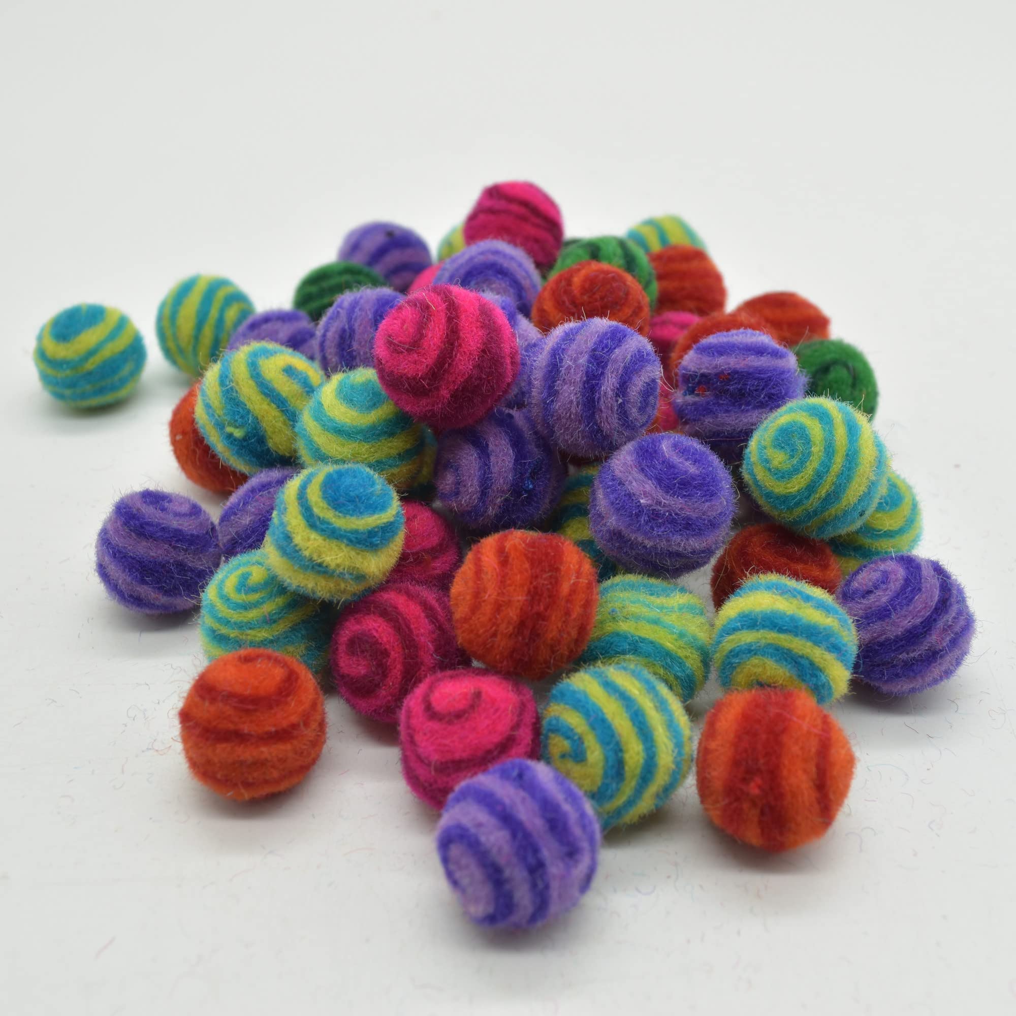 Oriental Direct based in Yorkshire Assorted Stripe Swirl 100% Wool Felt Balls - 2cm - 100 Felt Swirl Balls