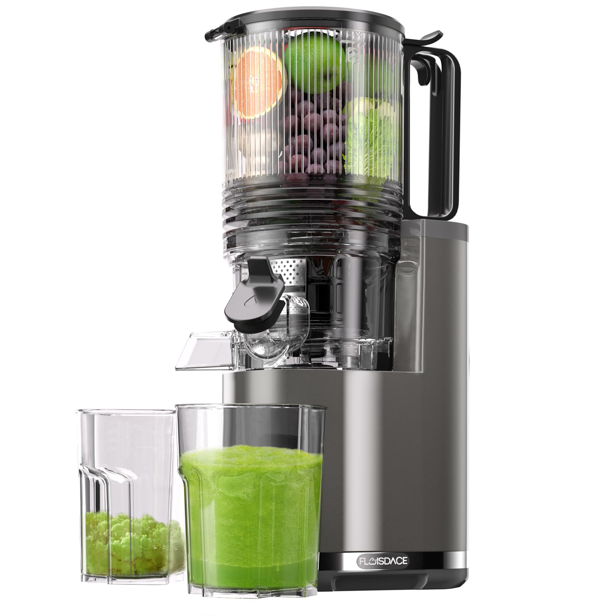 J8 Cold Press Juicer, 6.5" Extra Wide Feed Chute Juicer Machines, 350W Slow Juicer Machines with High Juice Yield for Whole Vegetables & Fruits, BPA Free (Titanium Gray)