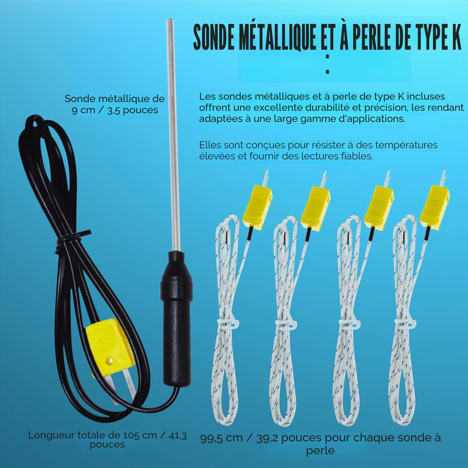 Thermomètre De Type K,Thermomètre Numérique Testeur De Capteur Thermocouple De Type K Avec Thermomètre À 4 Canaux Avec Rétroéclairage LCD