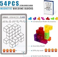 Vista 4 de Bloques de construcción magnéticos, cubos magnéticos 3D, juego de 7 bloques magnéticos multiformas con 54 tarjetas guía, desarrollo de inteligencia