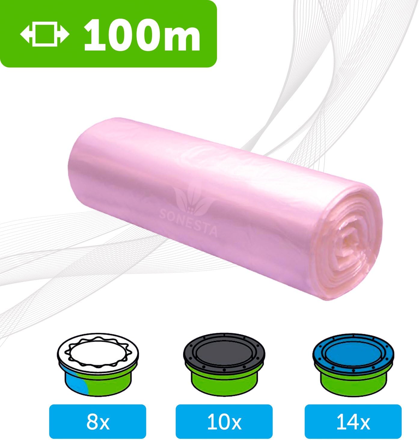 100m - Eco refill for Sangenic diaper; Tommee Tippee; Angelcare; Litter Locker; Corresponds to 8 Sangenic; 10 Litter Locker II; 14 Angelcare refills; 100 % compatible; produced in Europe