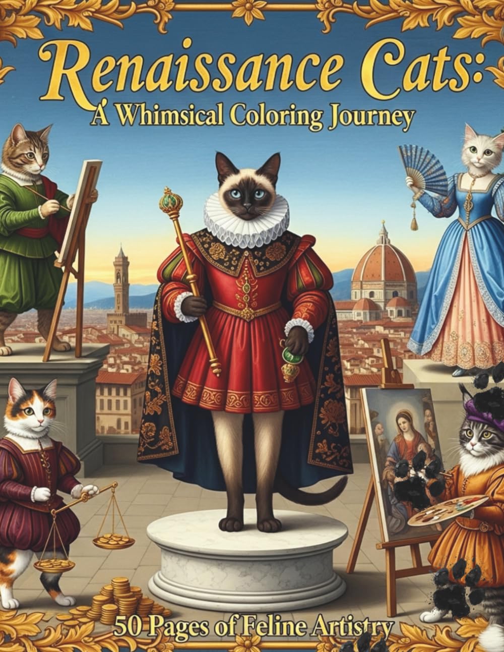 Renaissance Cats: A Whimsical Coloring Journey: 50 Pages of Feline Artistry