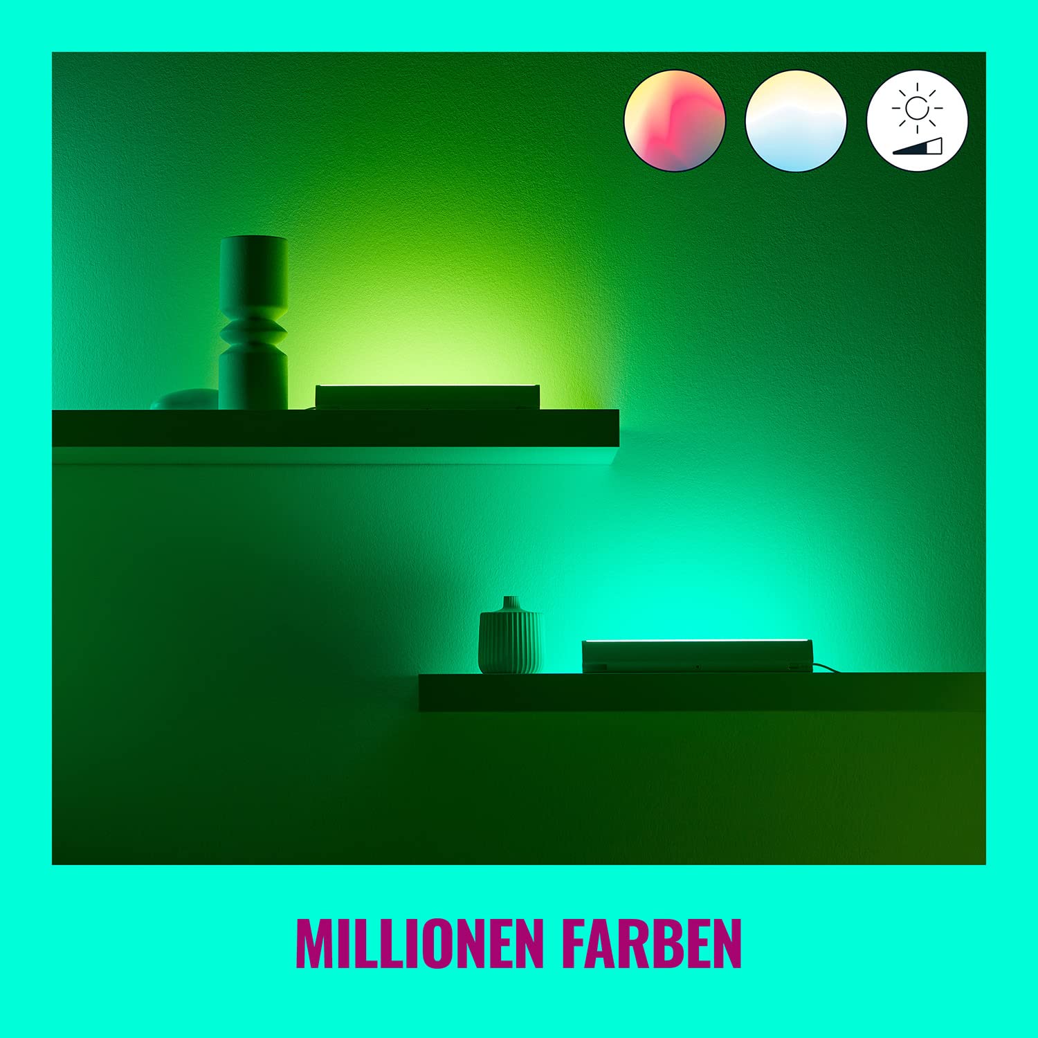WiZ Tunable White and Color Lightbar Doppelpack (400 lm), RGB LED-Lightbar mit 16 Mio. Farben oder warm- bis kaltweißem dimmbarem Licht, smarte Lichtsteuerung über WLAN per Stimme/App, weiß, 2er Pack