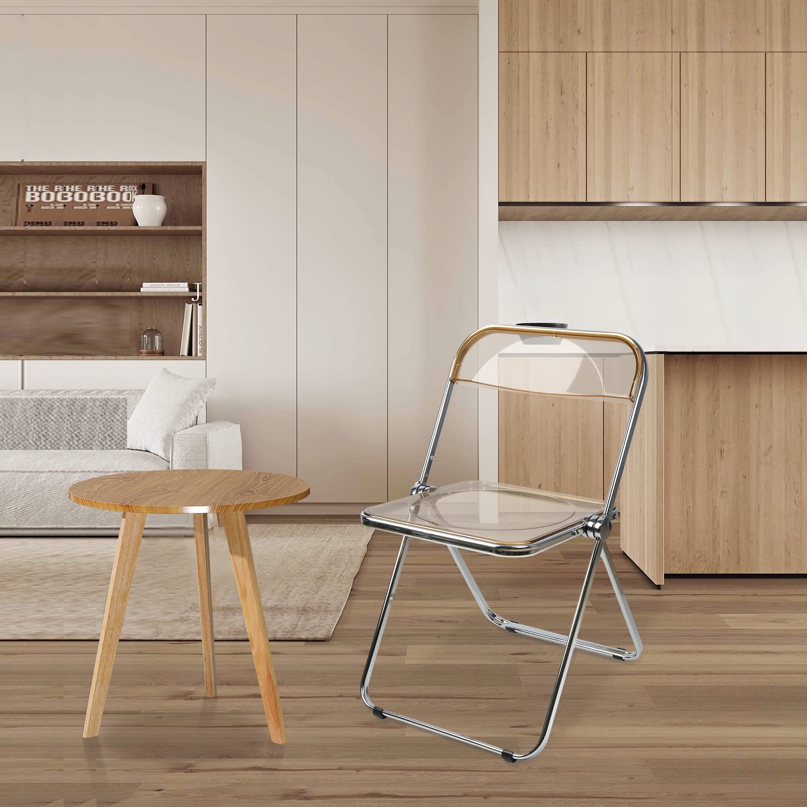 OHMG Klappstuhl für Haustiere, aus Metall, transparent, Tragfähigkeit von 150 kg, für Esszimmer, Wohnzimmer, Garten, Eingangsbereich, Klappstuhl innen & außen mit Metallstruktur