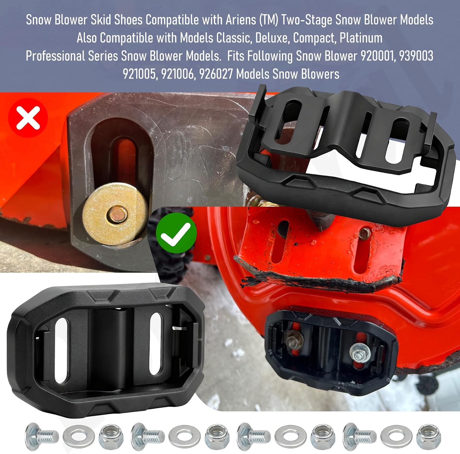 Fennoral 72603100 Snow Blower Skid Shoes Kit Compatible with Ari-ens 2 Stage Snow Blower 939003, 920001, 921005, 921006, 926027, Replaces 726003, 72600300 with Mounting Hardware